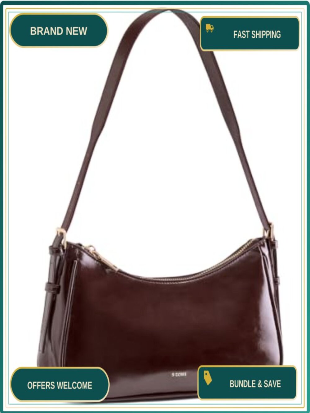 Vegan Leather Small Hobo Shoulder Bag Adjustable Strap Work Travel